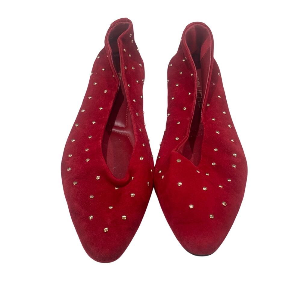 Chic Red Studded Pointed-Toe Ballet Flats
